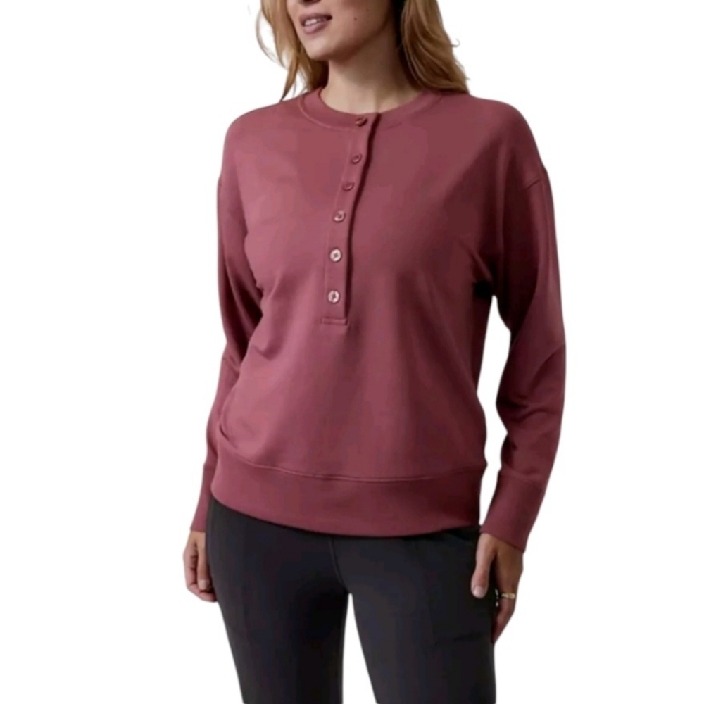 ATHLETA Womens Tawny Rose Long sleeve Balance Henley Sweatshirt Sz XS